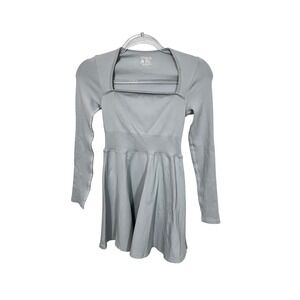 QQQ Activewear Dress Women Size S Light Gray Ribbed Long Sleeve Square Neck